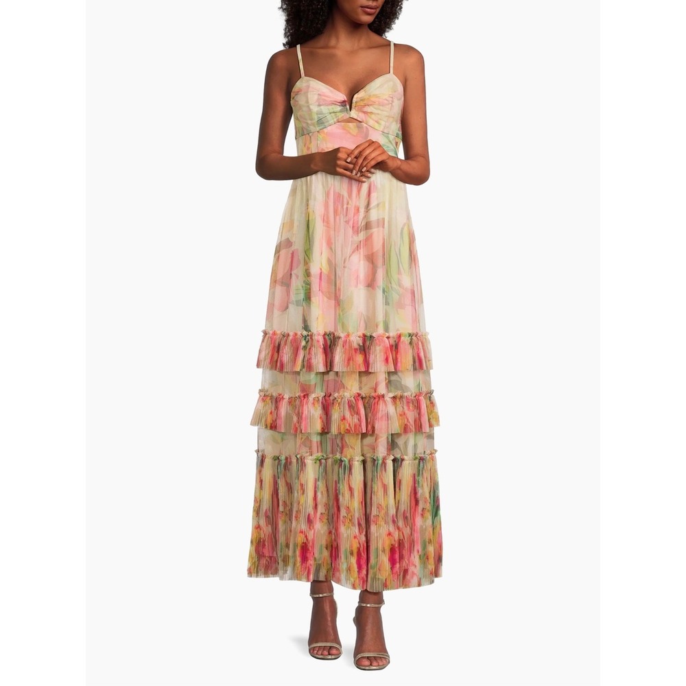 Elliott Ruffled Printed Tulle Sweetheart Gown